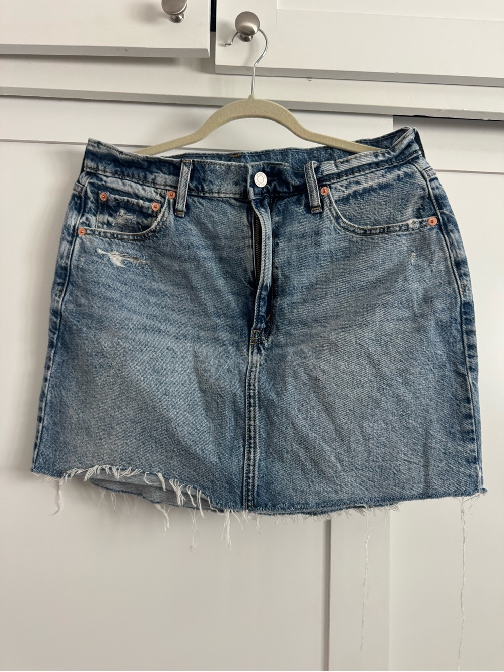 GAP Light Blue Distressed Denim Mini Skirt